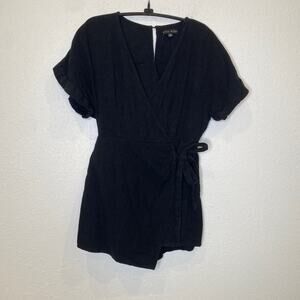 Miou Muse Shorts Romper Black Wrap V-Neck Cuffed Short Sleeves NWOT Sz M